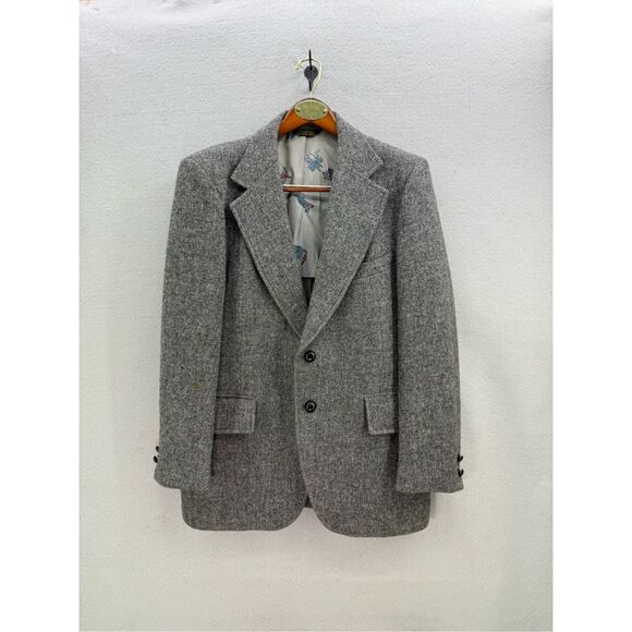 Vintage Harris Tweed Mens Gray Scottish Wool Handwoven Sport Coat Blazer Large - Picture 12 of 12